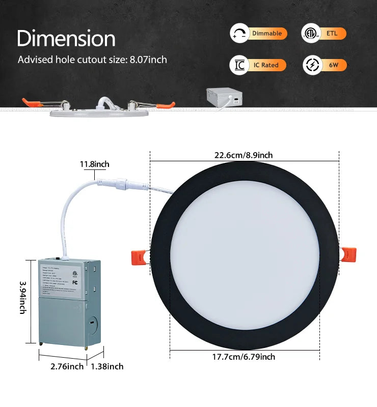 Wholesale 8 Inch Black Recessed Lighting with Night Light