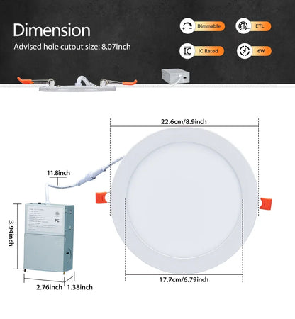 ComiLED 8 Inch White Recessed Light with Night Light 12-Pack