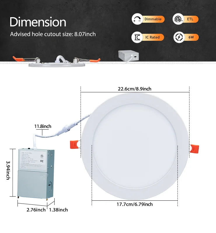 ComiLED 8 Inch White Recessed Light with Night Light 12-Pack