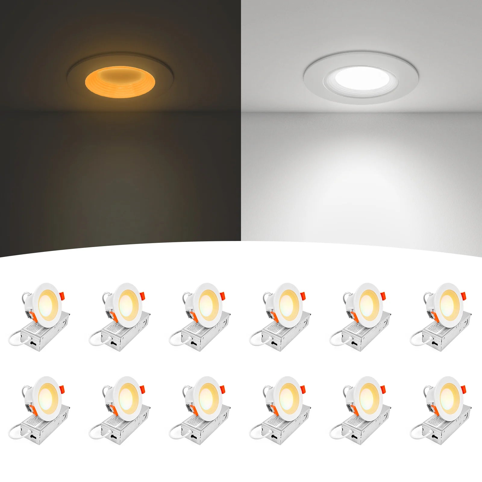 ComiLED 3 Inch White Anti-Glare Recessed LED Downlight with Night Light-2 Pack