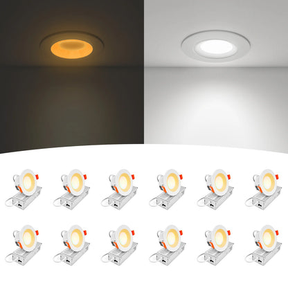 ComiLED 3 Inch White Anti-Glare Recessed LED Downlight with Night Light-2 Pack