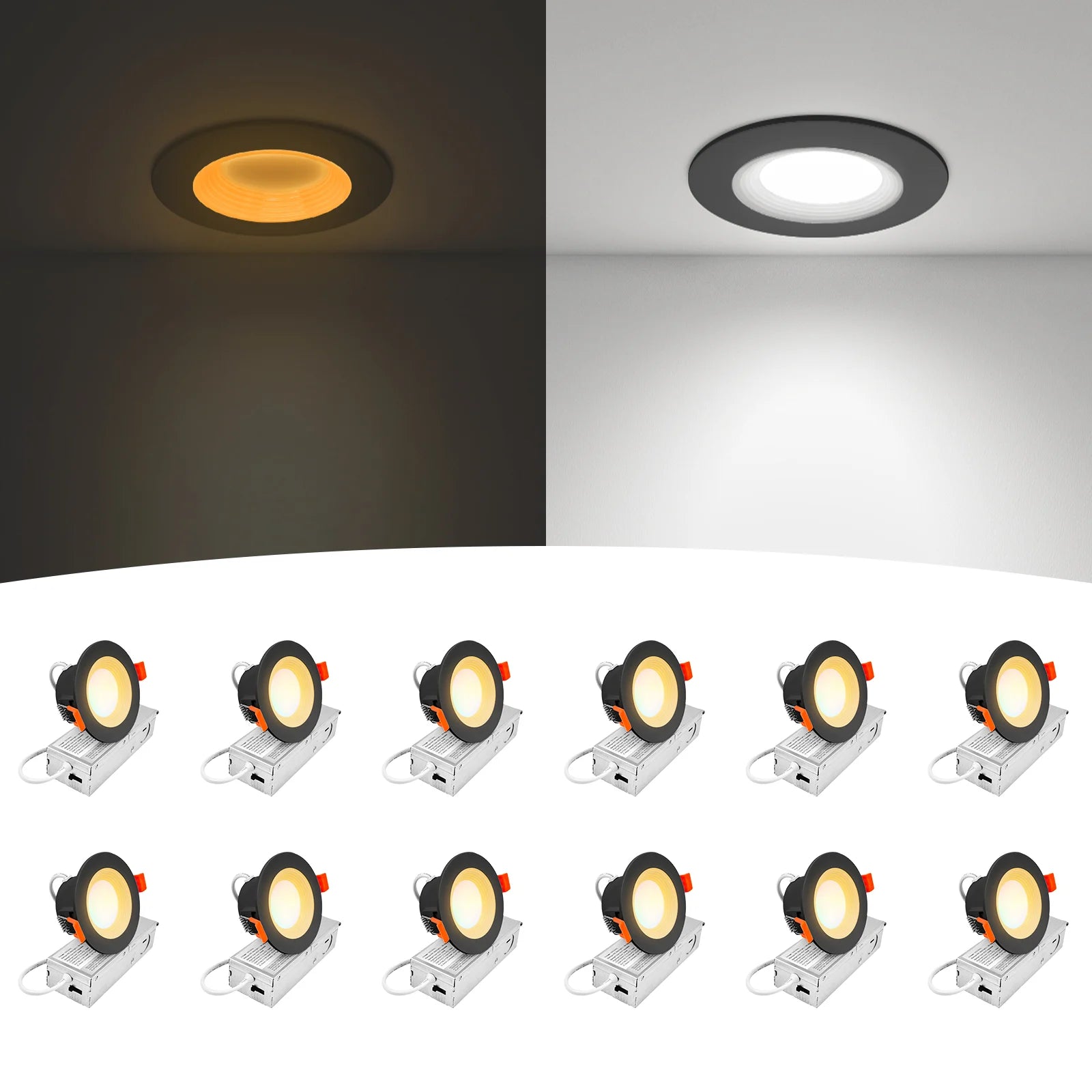 ComiLED 3 Inch Black Anti-Glare Recessed LED Downlight with Night Light-2 Pack