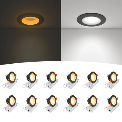 ComiLED 3 Inch Black Anti-Glare Recessed LED Downlight with Night Light-2 Pack