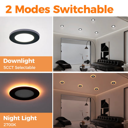 ComiLED 4 Inch Black Recessed Lighting with Night Light 12-Pack