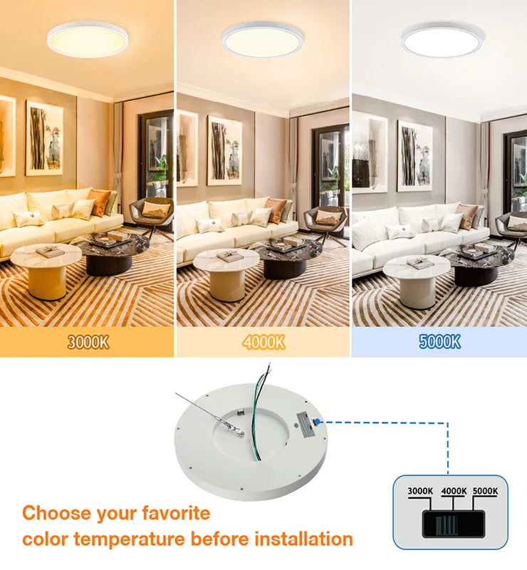 ComiLED Low Profile Ceiling Light, Dimmable & 3CCT Selectable, 15.8-Inch, White