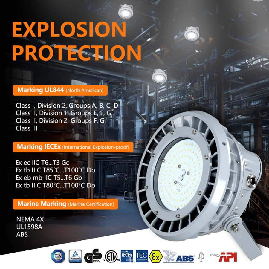 ComiLED 100W Round LED Explosion Proof Light, Class I Division 2, 14000LM