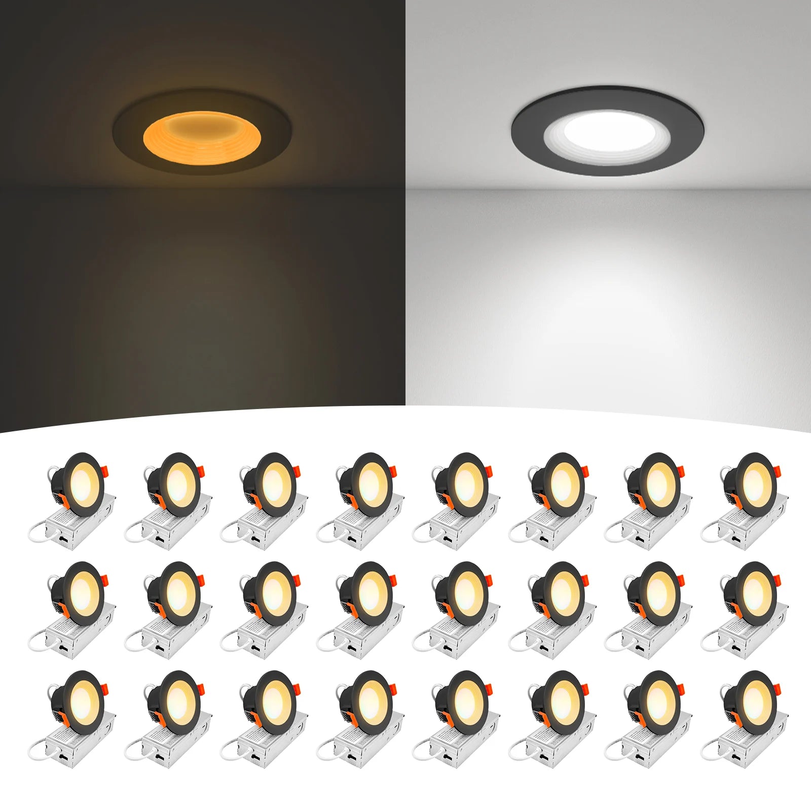 ComiLED 3 Inch Black Anti-Glare Recessed LED Downlight with Night Light-2 Pack