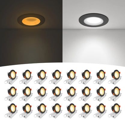 ComiLED 3 Inch Black Anti-Glare Recessed LED Downlight with Night Light-2 Pack