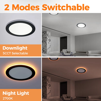 ComiLED 8 Inch Black Recessed Light with Night Light 12-Pack