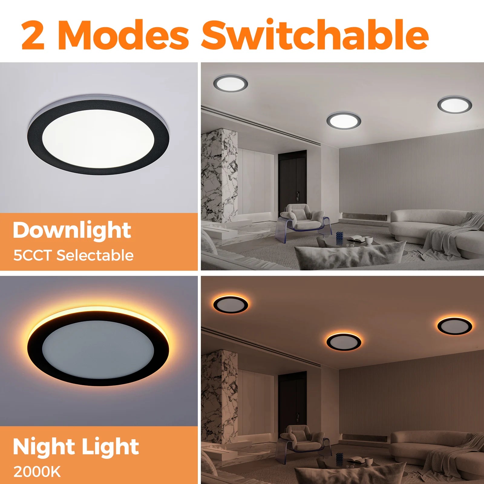 ComiLED 8 Inch Black Recessed Light with Night Light 12-Pack
