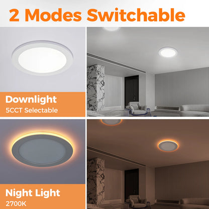 ComiLED 8 Inch White Recessed Light with Night Light 12-Pack