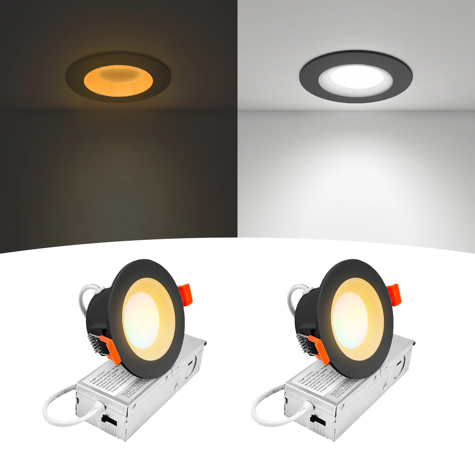 ComiLED 3 Inch Black Anti-Glare Recessed LED Downlight with Night Light-2 Pack