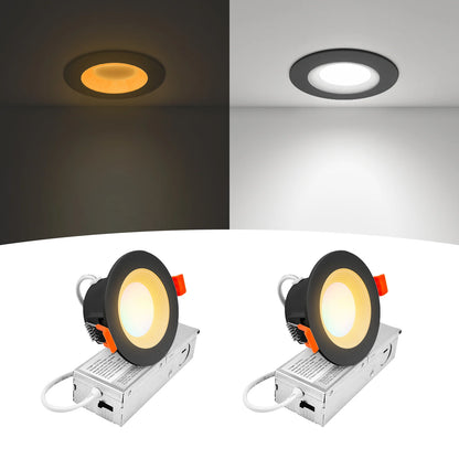 ComiLED 3 Inch Black Anti-Glare Recessed LED Downlight with Night Light-2 Pack