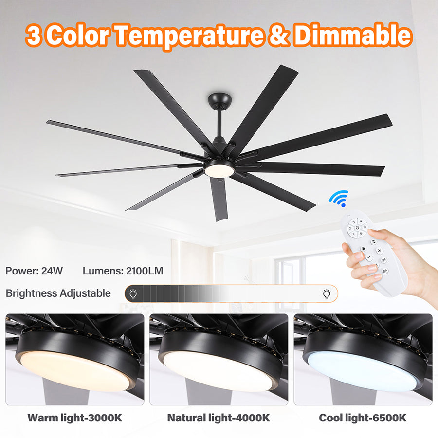 ComiLED Large 84 Inch Ceiling fan with Light & Remote