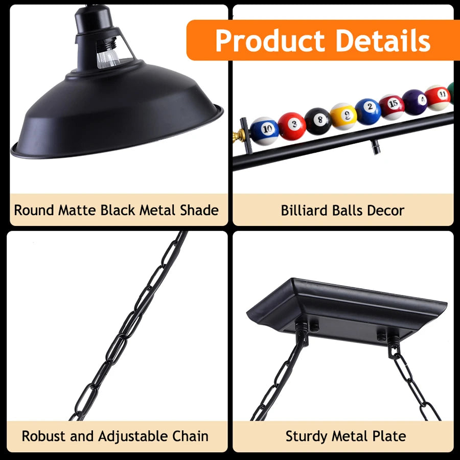 ComiLED Pool Table Light Fixture, 3-Light, 38 Inch (Bulb Not Included)