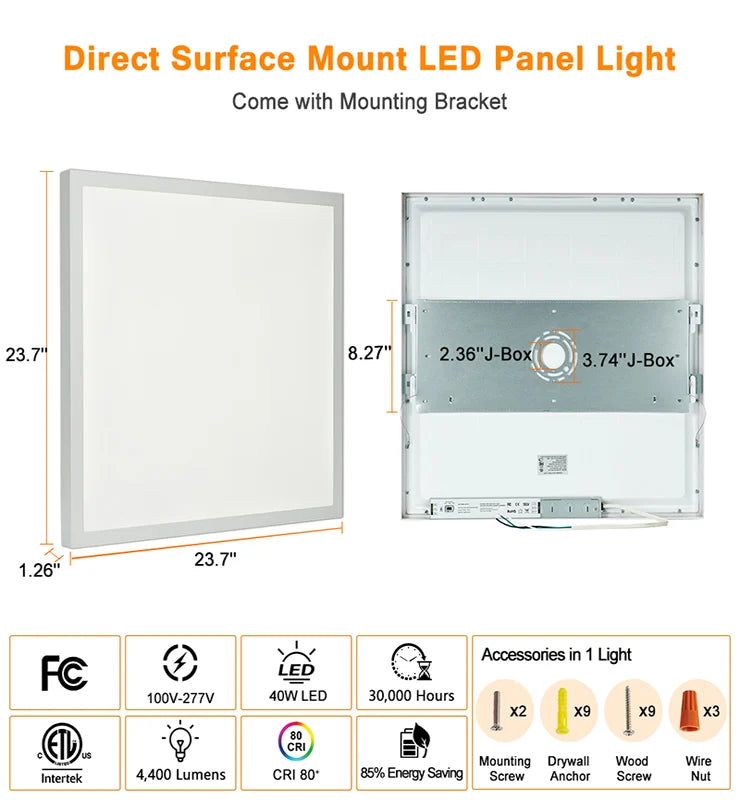 ComiLED 2x2 LED Flat Panel Surface Mount, Triac Dimmable,6-Pack