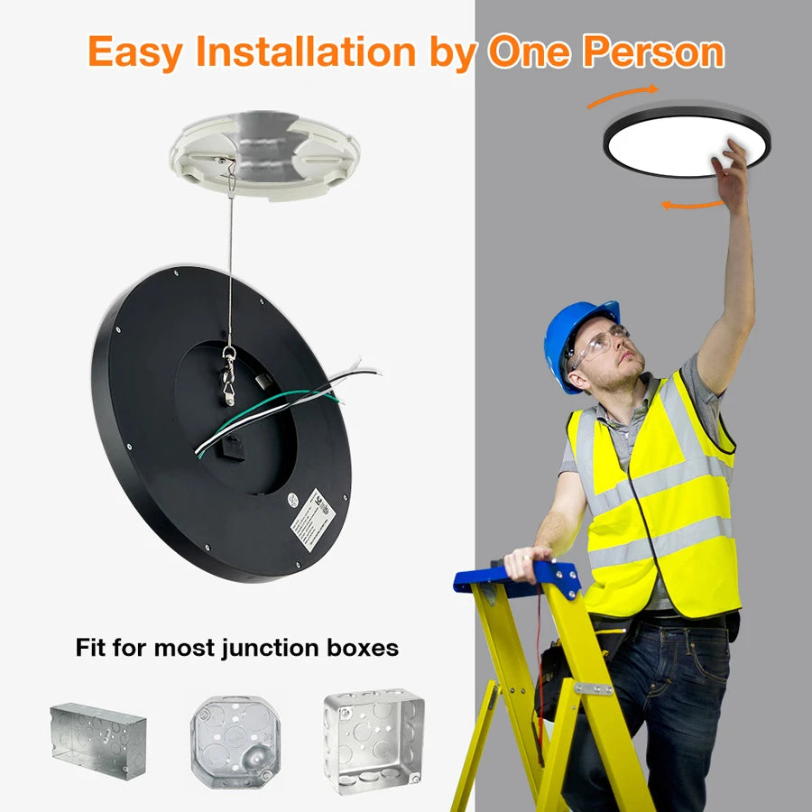 ComiLED 15.8-Inch Black Low Profile Ceiling Light, Dimmable & 3CCT Selectable