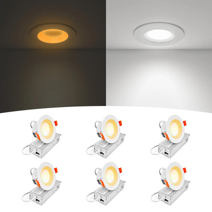 ComiLED 3 Inch White Anti-Glare Recessed LED Downlight with Night Light-2 Pack