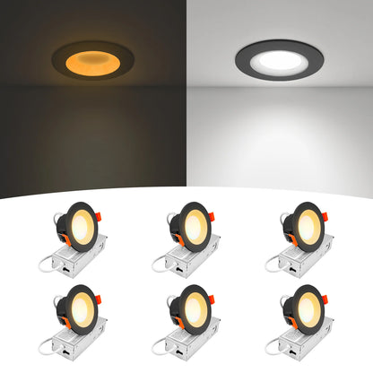 ComiLED 3 Inch Black Anti-Glare Recessed LED Downlight with Night Light-2 Pack