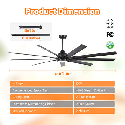 ComiLED Large 84 Inch Ceiling fan with Light & Remote