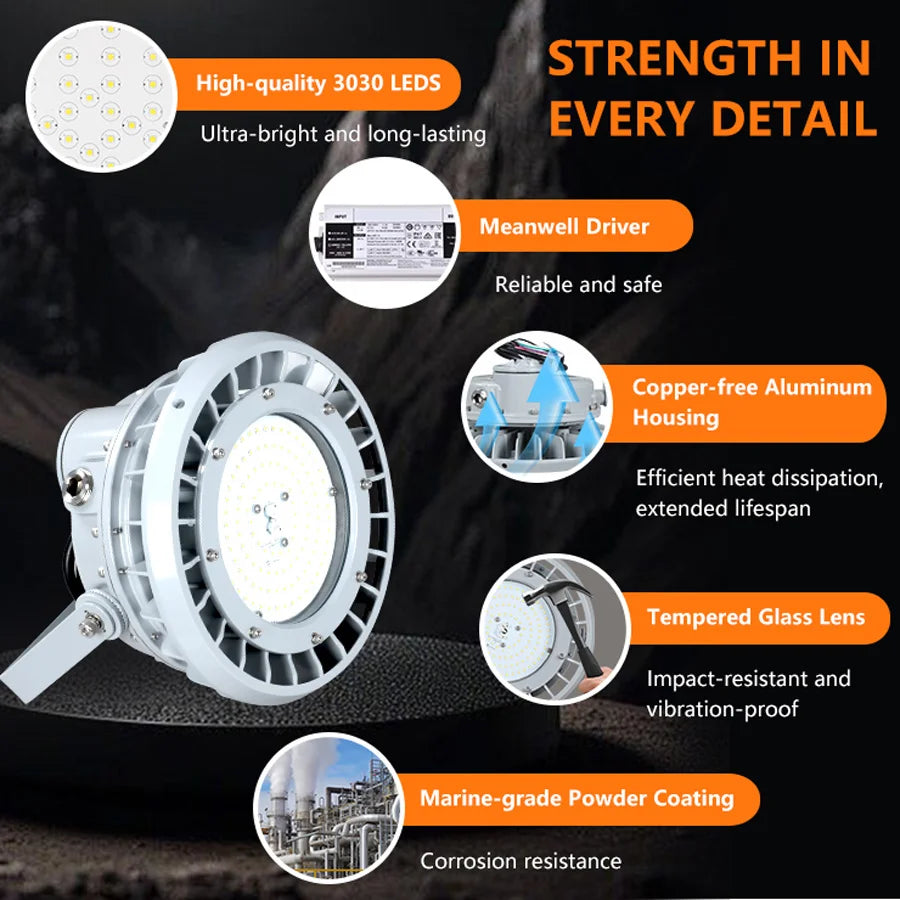 ComiLED 80W Round LED Explosion Proof Light, Class I Division 2, 11200LM