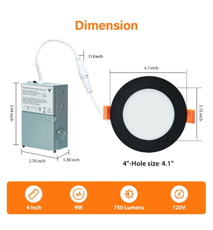 ComiLED 4 Inch Black Recessed Lighting Canless 12-Pack