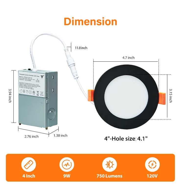 ComiLED 4 Inch Black Recessed Lighting Canless 12-Pack