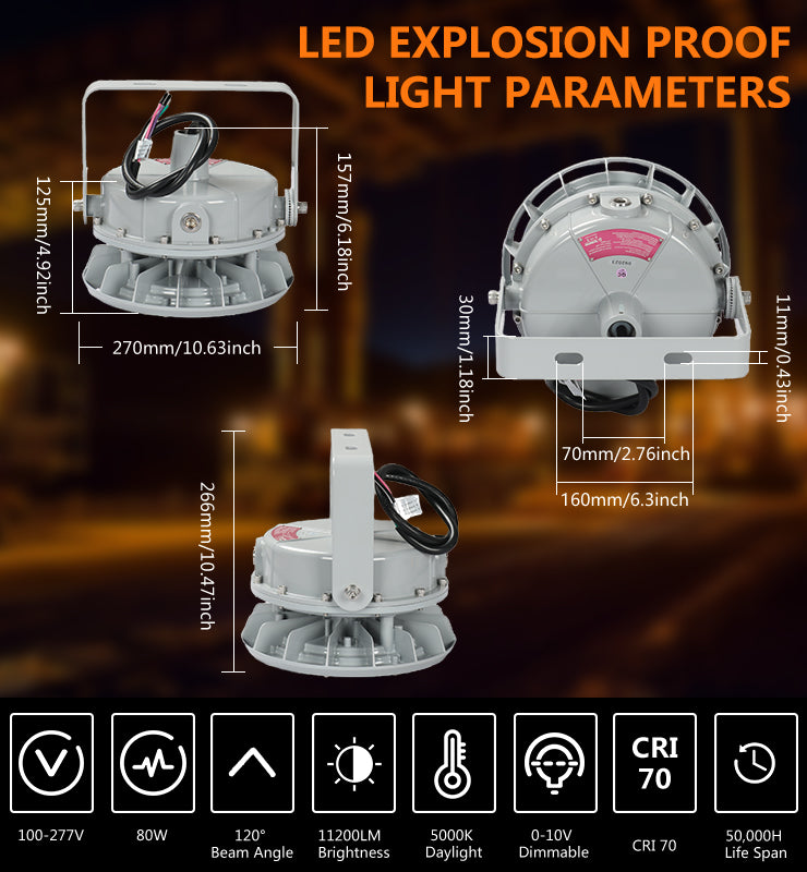 Wholesale 80W Round LED Explosion Proof Light, Class I Division 2, 11200LM