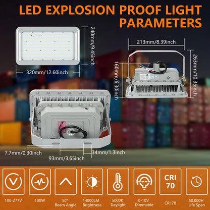 ComiLED 200W Square LED Explosion Proof Light, Class I Division 2 28000LM