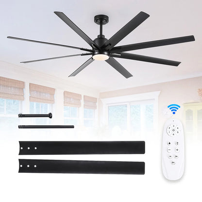 ComiLED 72 Inch Black Ceiling Fan with Light and Remote