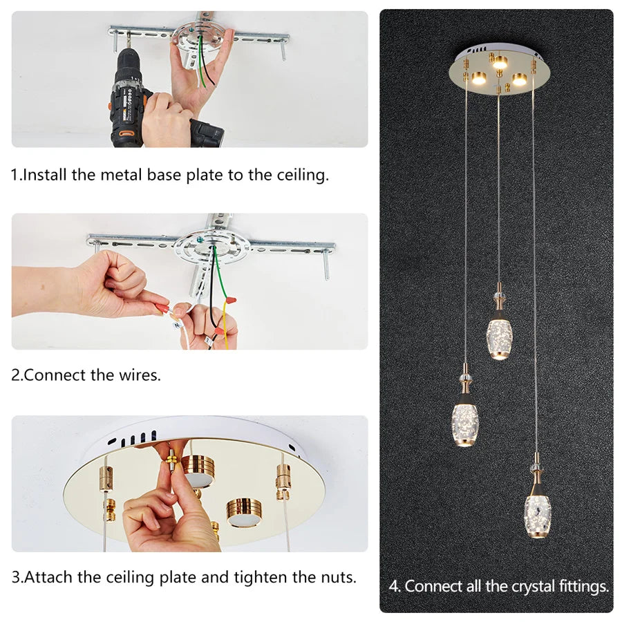 ComiLED 3 Lights Bowling Pin Crystal Chandelier