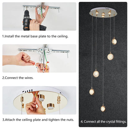 ComiLED 5 Lights Round Crystal Chandelier with Round Ceiling Plate