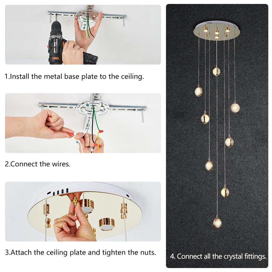 ComiLED 8 Lights Round Crystal Chandelier with Round Ceiling Plate