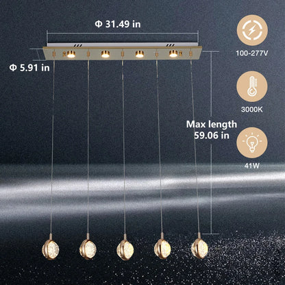 ComiLED 5 Lights Round Crystal Chandelier with Rectangle Ceiling Plate