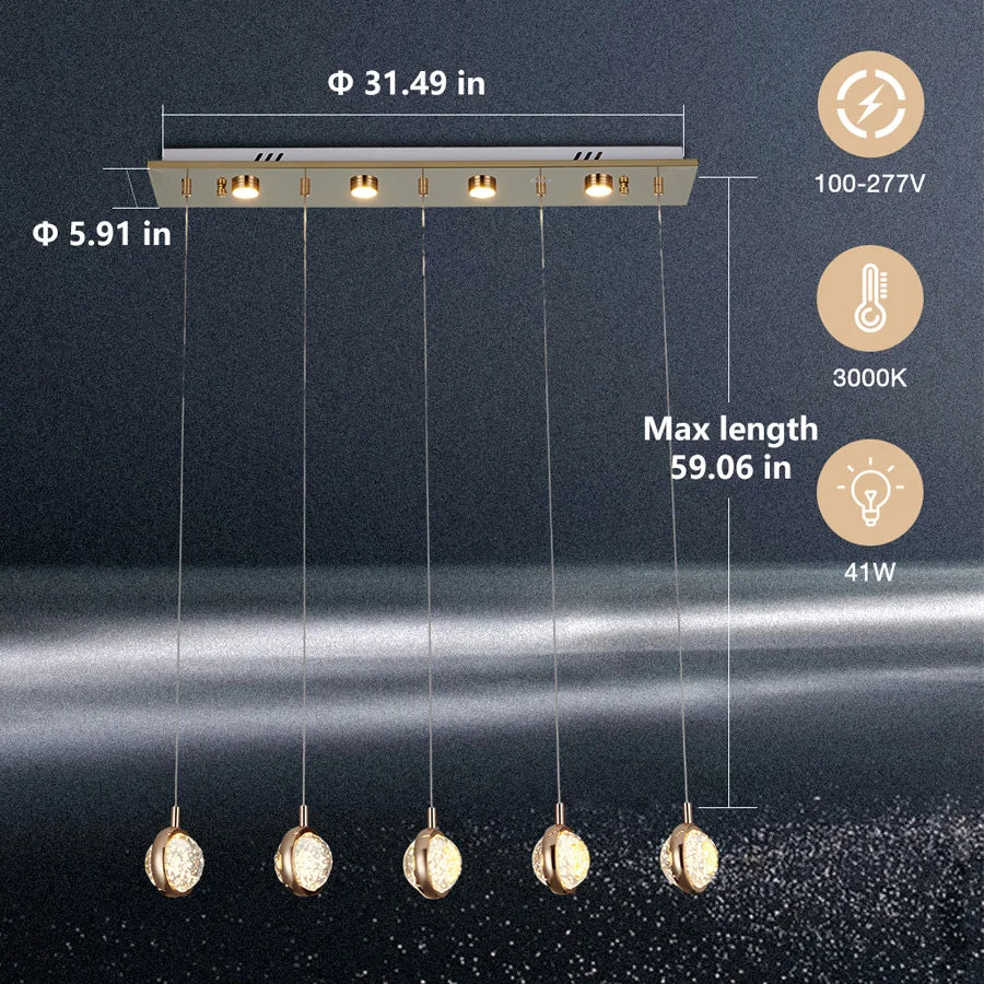 ComiLED 5 Lights Round Crystal Chandelier with Rectangle Ceiling Plate