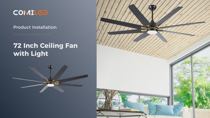 ComiLED 72 Inch Ceiling Fan with Light and Remote