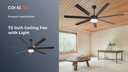 ComiLED 72 Inch Black Ceiling Fan with Light & Remote, Bi-color